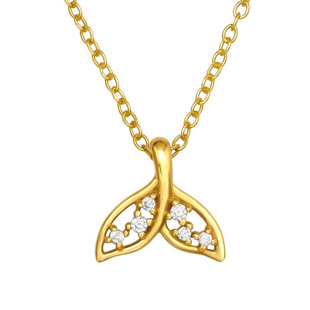 14K Gold Vermeil Whale's Tail Necklace | 6 CZ Stones